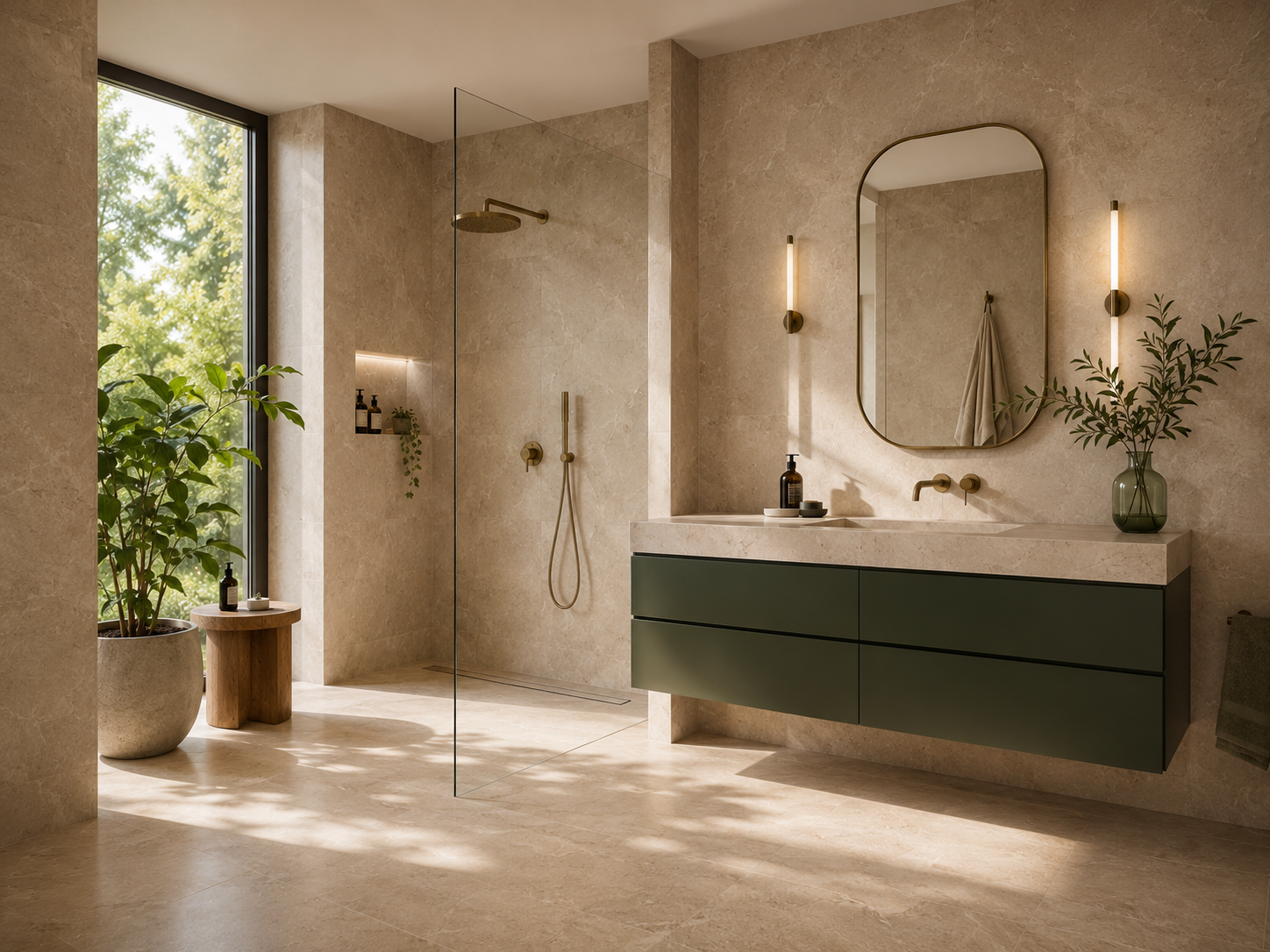Modernes Badezimmer mit großformatigen Fliesen