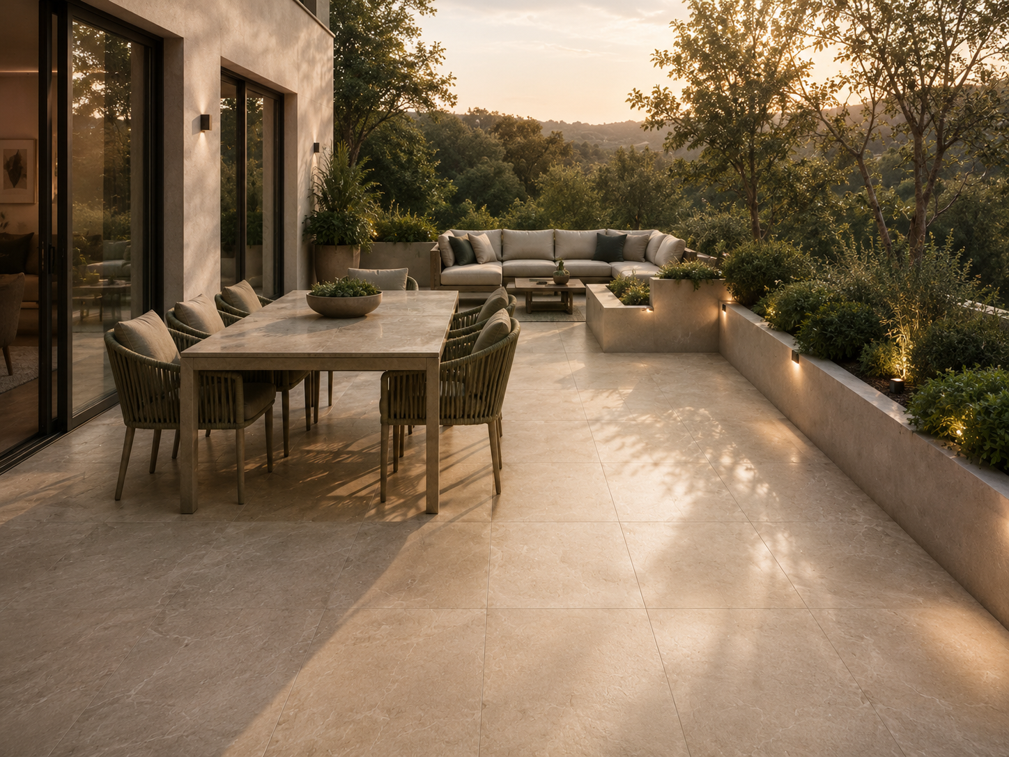 Moderne Terrasse mit hochwertigen Außenfliesen
